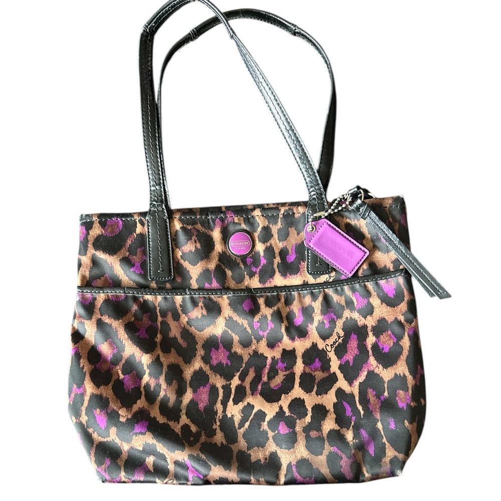 Coach Leopard Print Tote with Purple Highlights